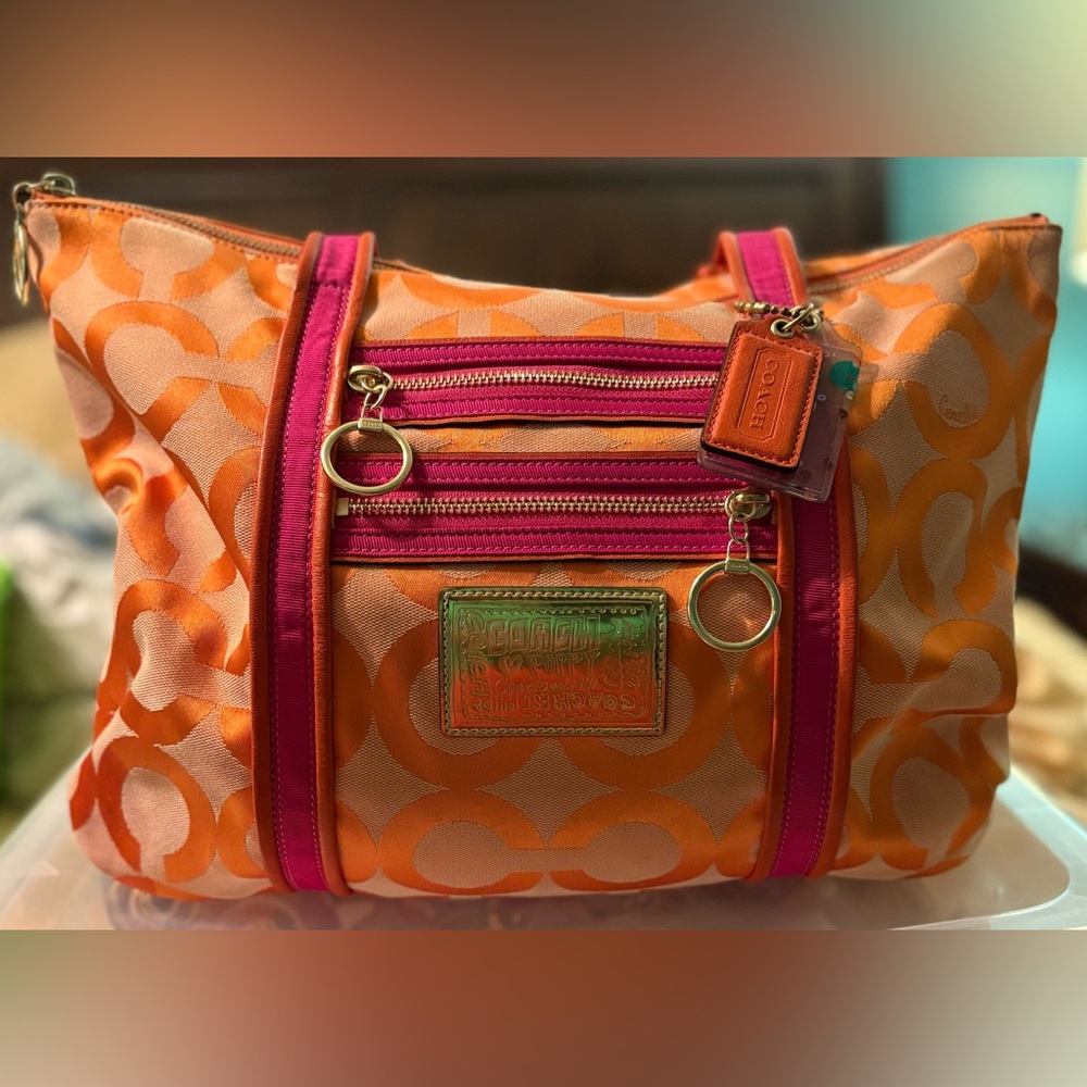 Coach Vibrant Orange and Pink Travel Bag excellent condition